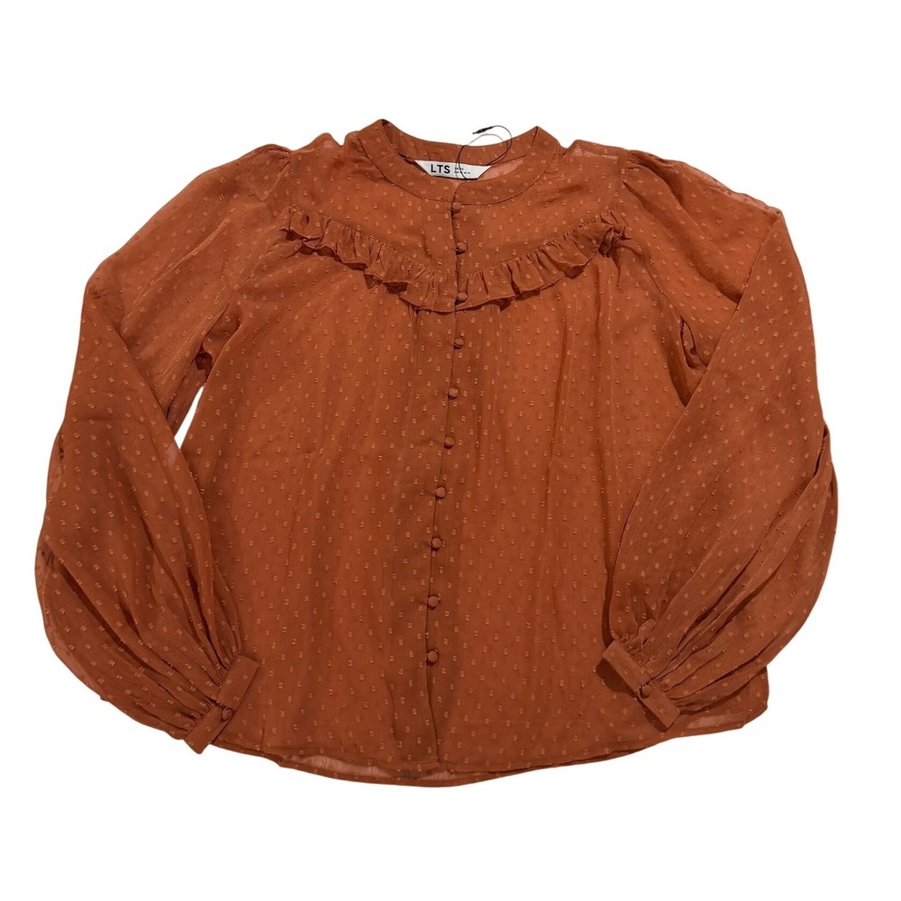 NWT‎ Long Tall Sally Swiss Dot Ruffle Blouse Womens UK 14 US 10 Rust Boho